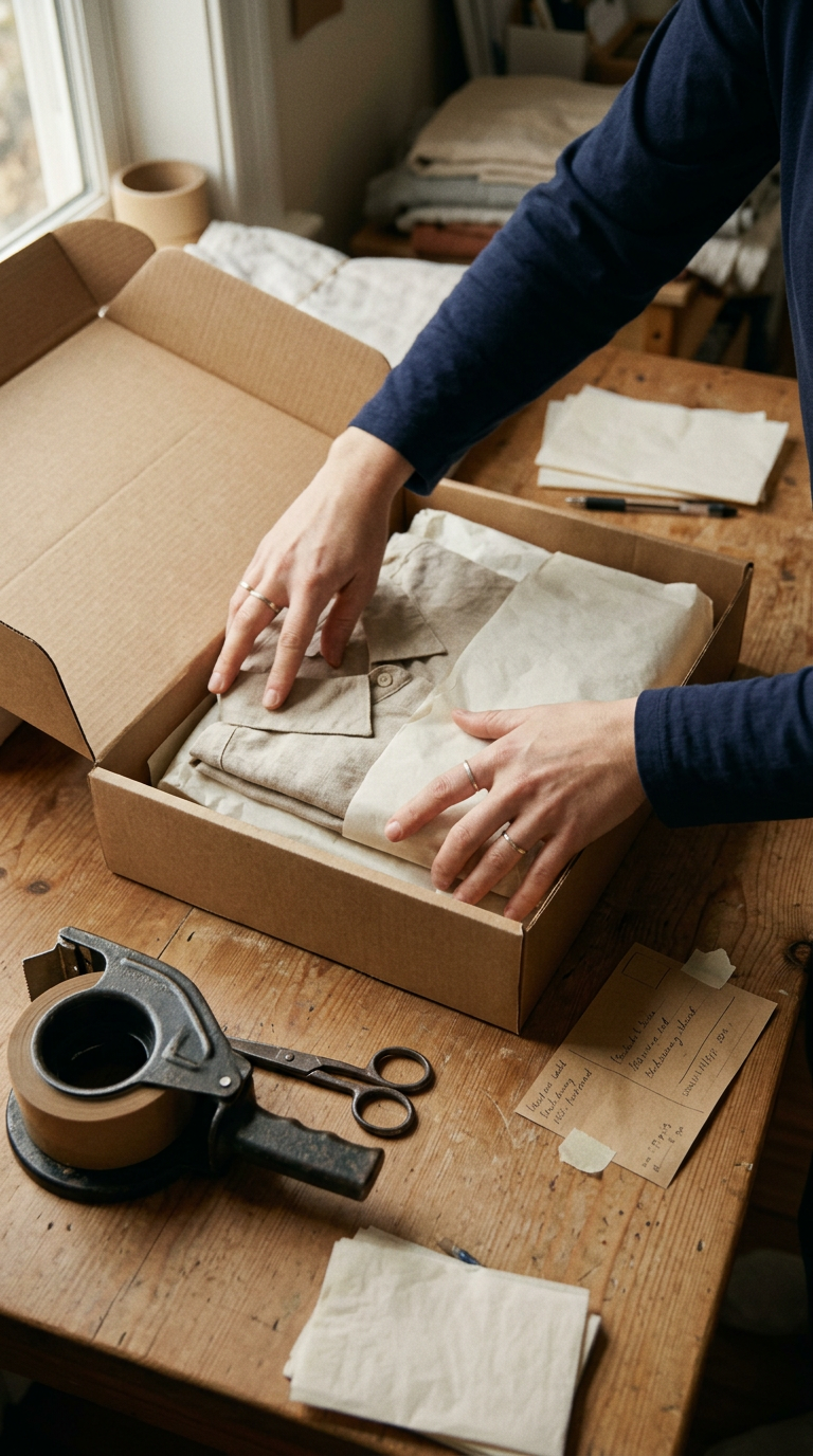 Reel de muestra para tienda online: El empaque de un pedido, listo para enviar.